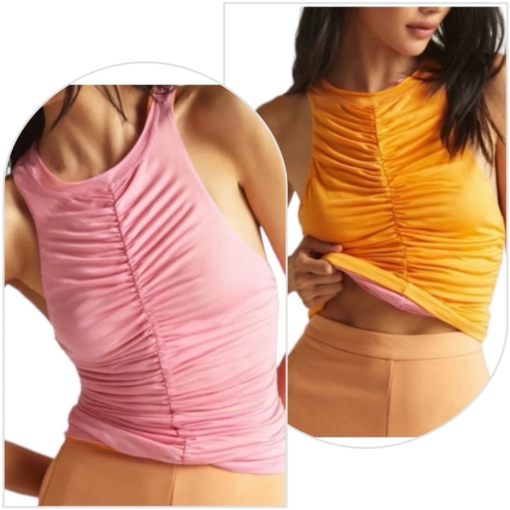NWT Anthropologie Pilcro pink/orange reversible ruched tank XS